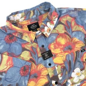 Jacks Surfboards Mens Wyden Sea Floral Perforated Stretch Shirt Blue Large NEW